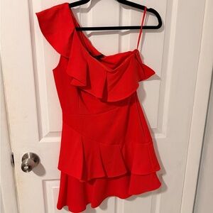 BCBGMaxAzria Vibrant Red One-Shoulder Dress